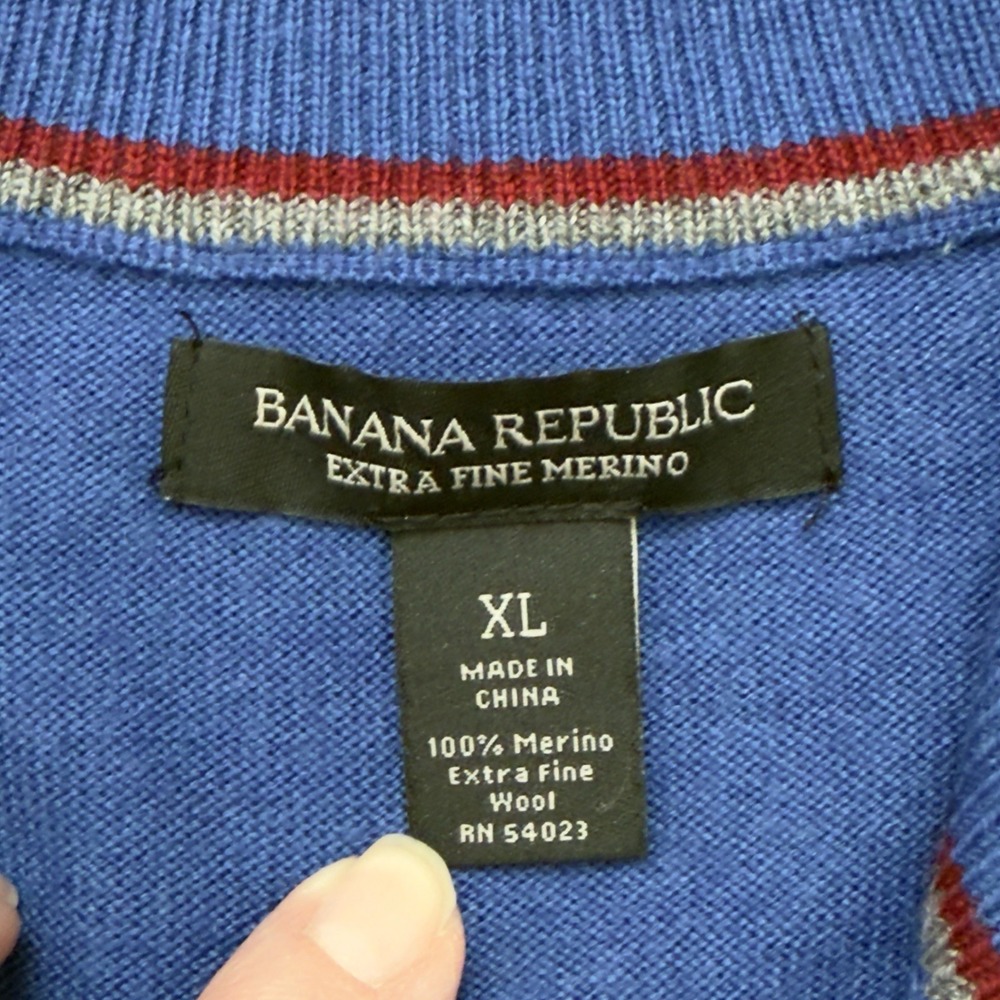 Banana Republic 1/4 Zip Sweater Blue Men's Xl Extra Fine Merino Wool - Picture 5 of 8
